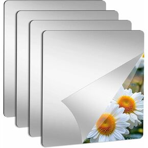 Abyssaly Self Adhesive Acrylic Mirror, Flexible Plastic Mirror Tiles for Wall, Frameless Non-Glass Full Length Stick on Espejos Stickers for Bedroom Home Gym Door, 4 Pack, 7.87" x 7.87"