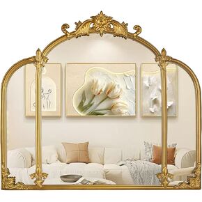 24"x22" Gold Arch Wall Mirror, Vintage Ornate Baroque Mirror with Metal Frame, Decorative Vanity Mirror for Dresser, Bedroom, Bathroom, Living Room, Entryway