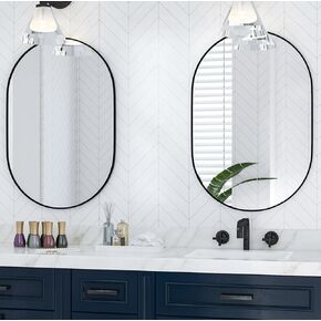 CONGUILIAO Wall Mounted Mirror, 2 Pieces 20" x 30" Oval Bathroom Mirror Wall Mirror Vanity Mirror w/Black Aluminum Alloy Frame, Vertical & Horizontal, Decor for Entryway, Bedroom, Living Room, Black