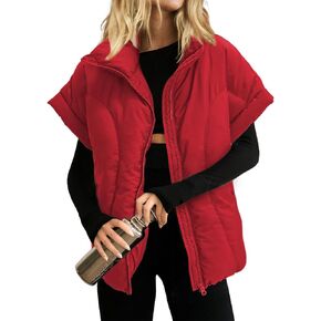 Womens Cropped Puffer Vest Oversized Padded Jackets Stand Collar Cap Sleeve Zip Up Vest Coat Winter Outfits