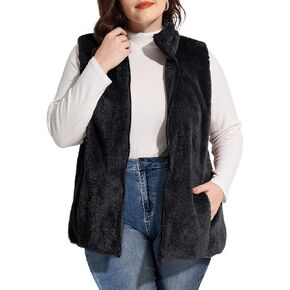 CARCOS Plus Size Fleece Vest for Women Sherpa Sleeveless Jackets Coats Fuzzy Carhartt Vest Outerwear with Pockets XL-5XL