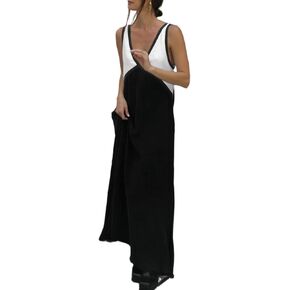 Womens Dresses Sleeveless Color Block Maxi Dress Y2K Deep V Neck Satin Dress Casual Patchwork Vacation Dresses 2025