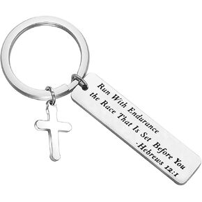 MAOFAED Religious Jewelry Bible Verse Keychain Run With Endurance the Race That Is Set Before You Keychain (KR-Run with Endurance)