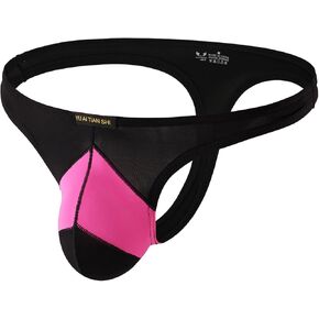 MuscleMate Men's Thong G-String Underwear, Men's Black Pink Thong G-String T-Back Underwear, Stretch and All-Day Comfort.