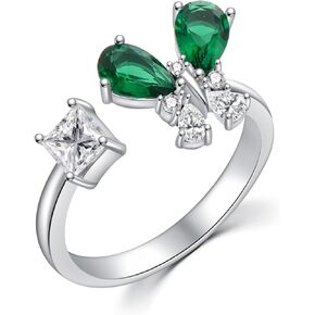 925 Sterling Silver Drangonfly/Butterfly Open Finger Rings Adjustable Dainty Gemstone Sapphire Emerald Green Ring for Women Round/Pear/Princess Engagement Promise Ring