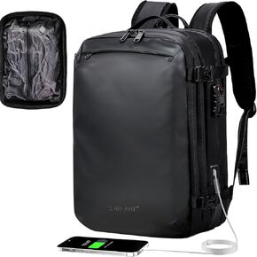 Airback Backpack, Vacpack Travel 60L Expandable, Carry On with Airbag, Vacuum Water Resistant & TSA Anti Theft (With Air Pump)