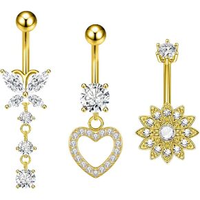 Hypoallergenic Titanium Belly Button Ring for Women, Dangle Navel Piercing Jewelry, Surgical Steel Gold Plated Belly Piercing Ring in Kuwait