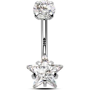 925 Sterling Silver Belly Button Rings 14G Belly Navel Rings for Women Cute Star Belly Navel Piercing Jewelry