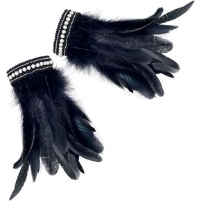Feather Wrist Cuffs Feather Lace Bracelets Black Floral Lace Wristband for Women Halloween Costume Cosplay 2 Pack