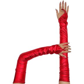 Specell Women's Faux Leather Adult Elbow Length Fingerless Gloves Party Patent Leather Coated Elegant Gloves Long 55cm/21.65"