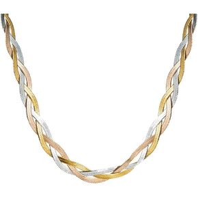Stainless Steel Tricolor Choker Necklace Tri Braided Herringbone Chain Necklace for Women