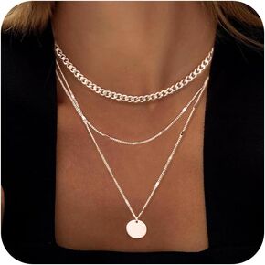 Gold Silver Necklace for Women 14K Real Gold Layered Necklace Choker Dainty Paperclip Silver Trendy Necklace for Woman Gift