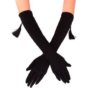 LIMELIA Bridal Wedding Gloves - Sheer Ankle Length Gloves for Women and Girls for Birthday Pageant Prom Costume Party, Henna Night | Tulle Gloves with Tassel - Black
