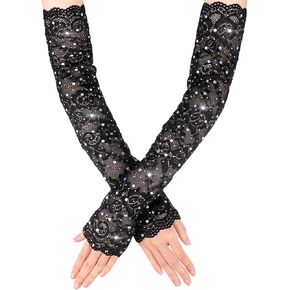 Lace Arm Sleeves for Women, Rhinestone Fingerless Lace Sleeves for Wedding Tea Party Pattern Engagement Dress