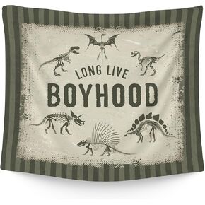 WAITPI Long Live Boyhood Dinosaur Hanging Wall Tapestry for Boys Kids Bedroom, Vintage Green Retro Wall Hanging Room Decor Tapestries for Toddler Boys Kids Room Dorm Playroom Nursery Classroom 50x60in