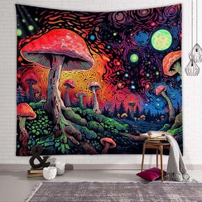 Tapzen Moon Stars Colorful Plant Tapestry for Bedroom Aesthetic Fantasy Forest Boho Wall Hanging (40 x 30 inches)