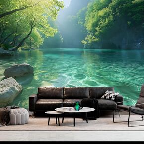 BSFHH Nature Tapestry Forest Tree Sea Cave Wall معلق ، مجرى من خلال الغابات المطيرة المناظر الطبيعية الجدار فن لغرفة المعيشة غرفة نوم
