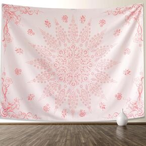 KJHL Floral Bohemian Tapestry Black and White Flower Aesthetic Tapestry Mandala Room Decor Wall Hanging Boho Tapestries for Bedroom Dorm(Pink, 44" x 60")