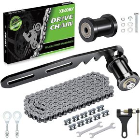 Mini Bike Chain Tensioner Adjuster Bracket & 420 Chain 132 Links Compatible with Coleman CT200U BT200X CT200U-EX Predator 212cc 196cc 6.5HP Mini Bike Parts with Master Link 8mm Chain Roller