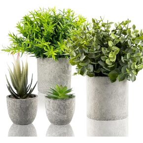 Lemonfilter Fake Plants 5 Pack Mini Faux Artificial Eucalyptus Greenery Plastic Small Green Grass Potted Plants for Office Balcony Shelf Desk House Bathroom Farmhouse Room Coffee Table Decor Indoor