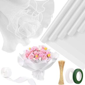 166pcs Flower Bouquet Accessories Flower Bouquet Wrapping Paper Ribbons Gold Crowns Butterfly Decorations Flower Pins for Florist Wrap Mother's Day Valentine's Day Birthday DIY Present
