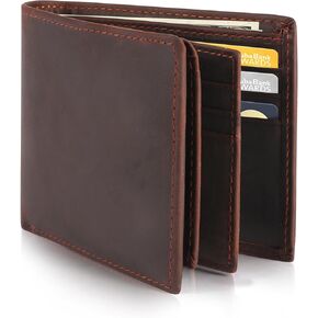 Mens Bifold Genuine Leather Wallet，Large capacity RFID Blocking Wallet for Men with 14 Card Slots ，2-3 ID/photo windows (brunet brown)