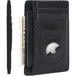 Wallet with Airtag Holder, Airtag Wallet for Men,Slim Minimalist Wallet for Apple Air Tag,Carbon Fiber RFID Blocking Wallet with ID Window,Card Slots,Money Slot