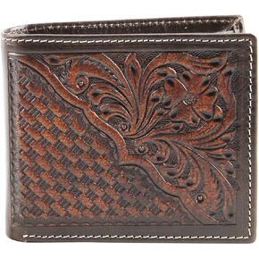 American Bison RFID Wallet for Men – Hand-Tooled Floral Cowhide Leather Bifold Wallet with Gift Box (Dark Brown)