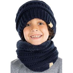 Funky Junque Matching 2 Pack Big Kids Ribbed Knit Beanie & Neck Warmer Bundle - Navy