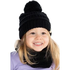 Funky Junque Matching 2 Pack Pom Beanie & Lined Neck Warmer - Black