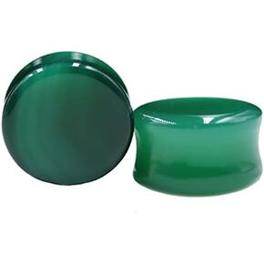 Green Agate Ear Plugs Double Flared Expander Earrings for Women Men 1 Pair Natural Solid Stone Saddle Ears Stretching Tunnels Gauges Stretcher Lobe Earring Body Piercing Jewelry Size 2g to 5/8''