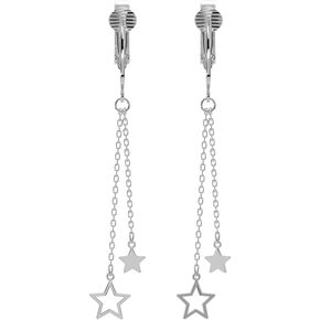 Aloha Earrings Non Pierced Clip On Double Chains with Star Ends Dangling Earrings