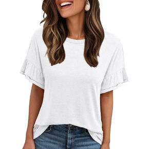 AUTOMET Women's Ruffle Short Sleeve Shirts Dressy Casual 2025 Summer Crewneck Cute Tops Trendy Outfits Fashion Clothes