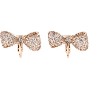 Pave CZ Statement Small Ribbon Bow Clip-On Earrings or Stud Earrings For Women Bride's Wedding Prom