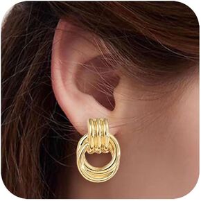 REELMAR Gold Chunky Square Clip On Earrings for Women Trendy Thick Geometric Textured Vintage Dupes Statement Earrings No Piercing Clips