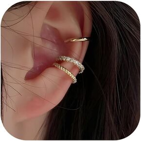 14k Gold Plated Ear Cuff Earrings for Women Non Piercing Cartilage Clip On Earrings Set Jewelry