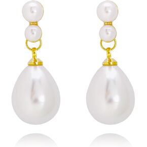 Pearl Clip on Earrings for Women Drop Clip Earrings for Women Gold Plated White Imitation Pearl Clip on Dangle Earrings