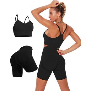 2 Pack Workout Leggings and Biker Shorts for Women Seamless Scrunch Butt Lifting High Waisted Stretch Sport Active Set