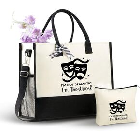 InnoBeta Theater Gifts for Women Canvas Tote Bag, Musical Broadway Theatre Lovers Bag with Top Zipper Closure and Shoulder Strap for Birthday, Christmas