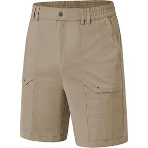 QPNGRP Men's Cargo Shorts 7" Inseam Casual Stretch Waist Twill Workout Golf Hiking Shorts with 6 Pockets