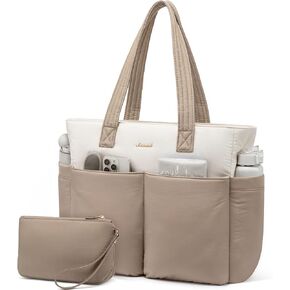LOVEVOOK Puffer Tote Bag for Women, Lightweight Work Bag for Teacher, Nurse, Daily, Travel Tote Bag, Large Shoulder Bag,2Pcs