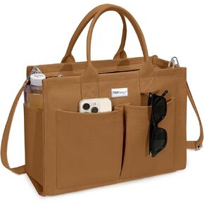 TOPDesign Heavy-Duty Canvas Tote Bag for Women, Adjustable Crossbody/Shoulder Handbag with 9 Pockets, Everything Tote
