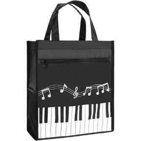 BestSounds Piano Keys Music Waterproof Oxford Cloth Handbag Tote Shopping Book Bag Gift for Kids & Students (Black)
