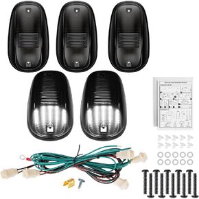 LED Cab Roof Lights with Socket Wiring Harness Compatible with RAM 1500 2500 3500 2003-2018 RAM 4500 5500 2011-2018 Pickup Truck Cab Clearance lights 5PCS White Light Smoke Lens