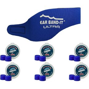 EAR BAND-IT Ultra Swimming Headband with Putty Buddies earplugs - 6 Pair Soft Silicone Premium Ear Plugs - The Best Swim Headband and Earplugs - Doctor Recommended