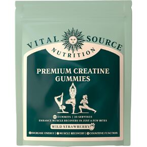 Vital Source Nutrition - Premium Creatine Gummies - Muscle Growth, Recovery & Energy Support - 5g Creatine Monohydrate - Vegan, Gluten-Free & Halal - Wild Strawberry - 120 Gummies - 30 Servings