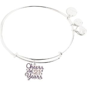 Alex and Ani A21EB21SS,Celebrate, Cheers to 21 Years Expandable Bangle Bracelet,Shiny Silver,Purple, Bracelets