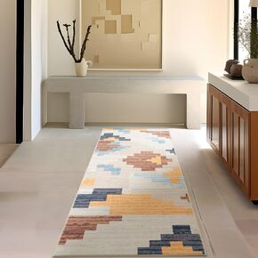 Phantoscope Hallway Runner Rug 2'x10'- Long Rug Runner Boho Washable Non-Slip Carpet for Kitchen Entryway Laundry Bedroom, Ultra-Thin Runners Geometry Modern Accent Rug, Light Brown/Beige