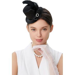 BABEYOND Mini Top Hat Fascinator Headband Feather Top Hat for Derby Tea Party Accessory