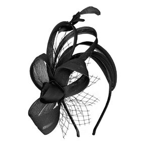 قبعات amcami fascinators مع ريشة للنساء 2025 قبعات شاي صغيرة مع عصابة (أسود)